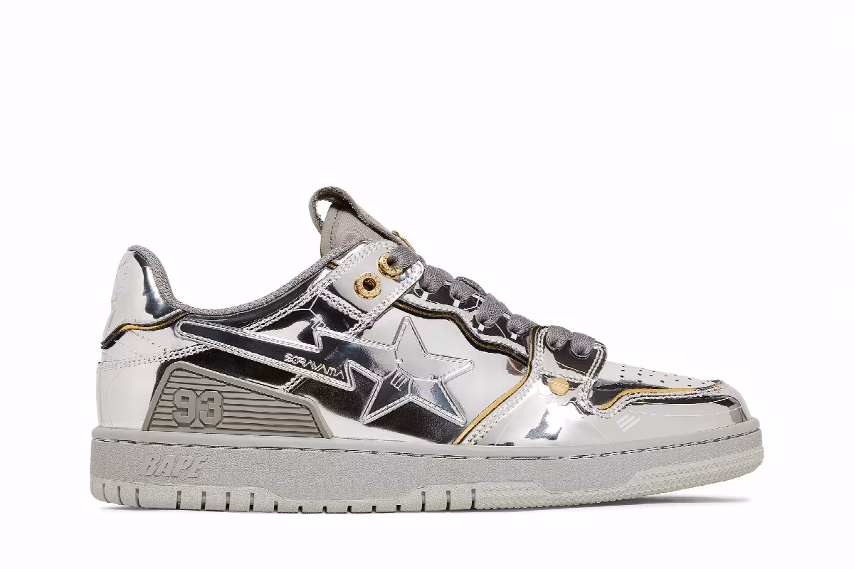 Hajime Sorayama x BAPE Sk8 Sta Silver, view 2