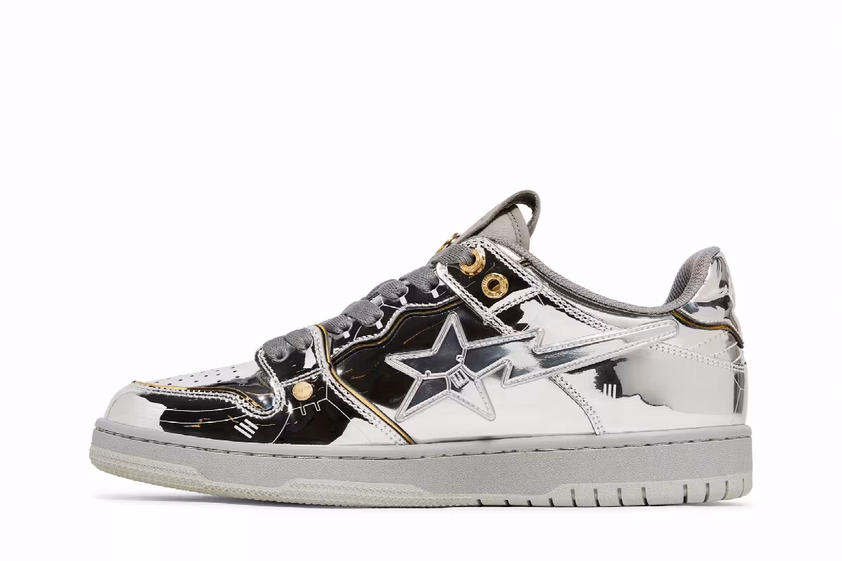 Hajime Sorayama x BAPE Sk8 Sta Silver, view 4