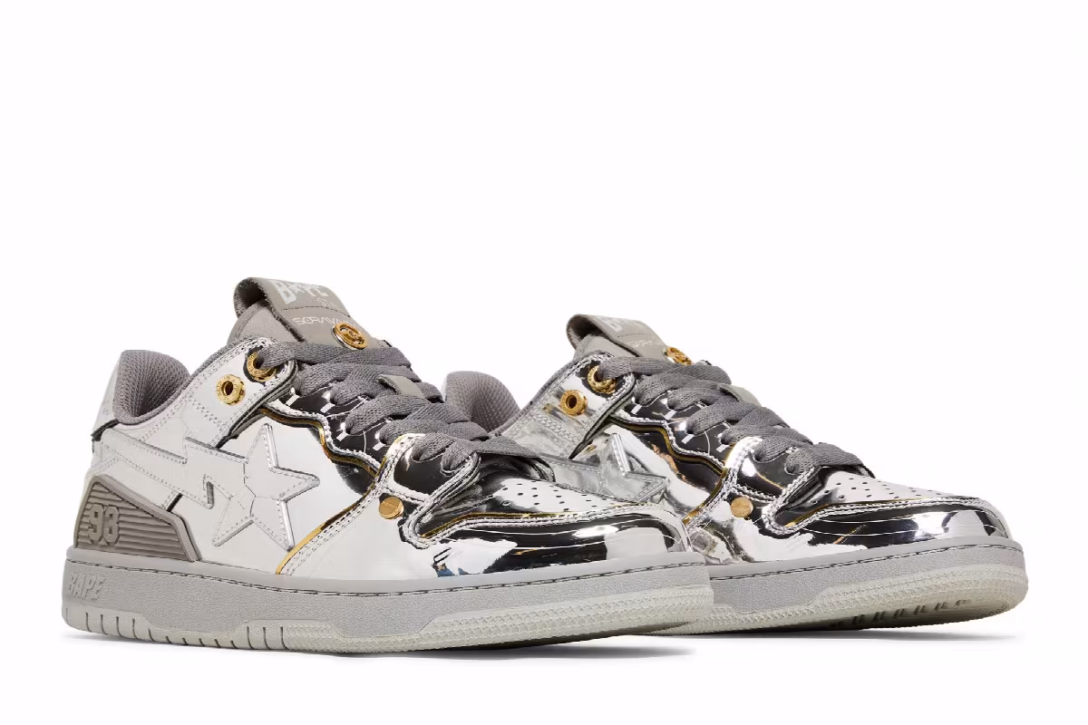 Hajime Sorayama x BAPE Sk8 Sta Silver, view 9