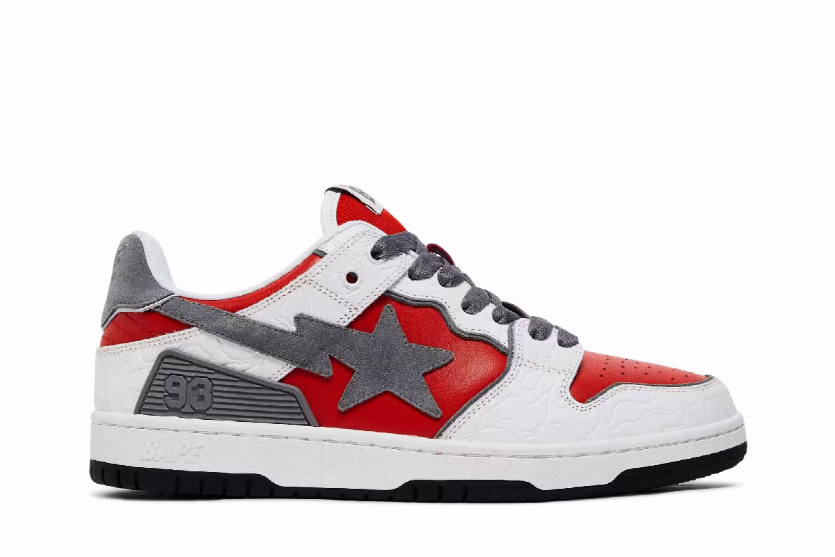 BAPE Sk8 Sta White Red, view 2