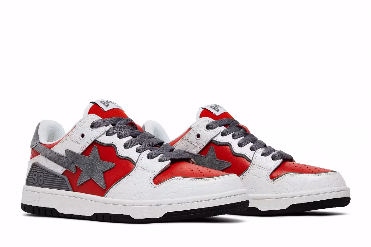 BAPE Sk8 Sta White Red, view 9