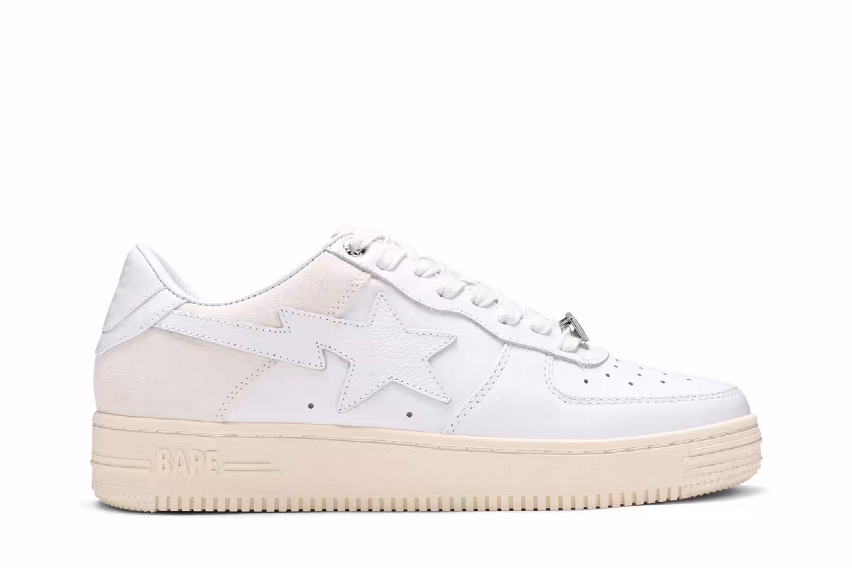 Bapesta Low Suede Heel - White, view 2