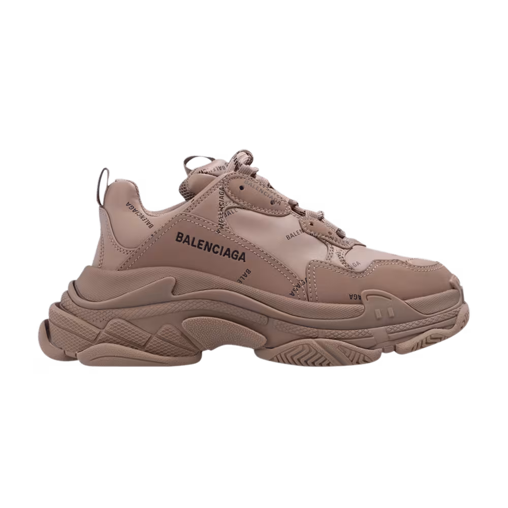 Balenciaga Women's Triple S Sneaker Allover Logo - Dark Beige