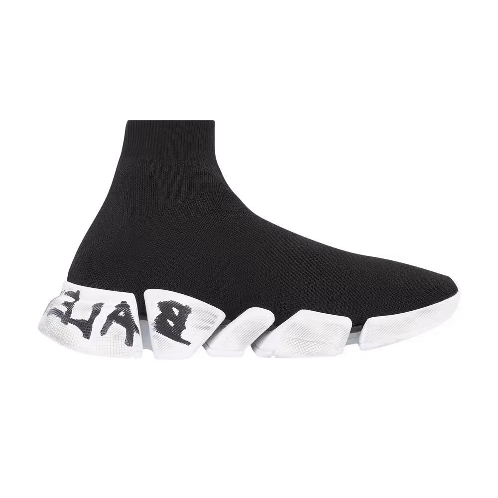 Balenciaga Women's Speed 2.0 Sneaker Worn-Out Graffiti - Black White