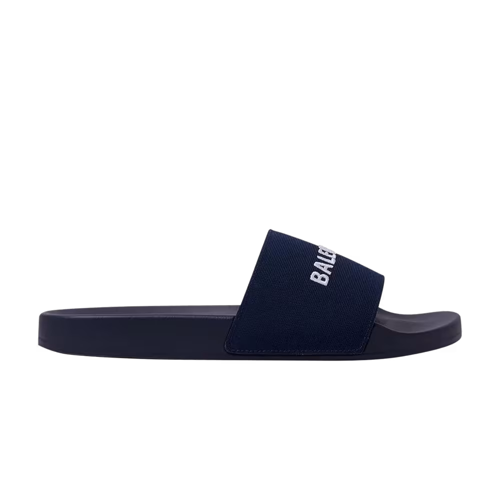 Balenciaga Logo Embroidered Pool Slides Navy