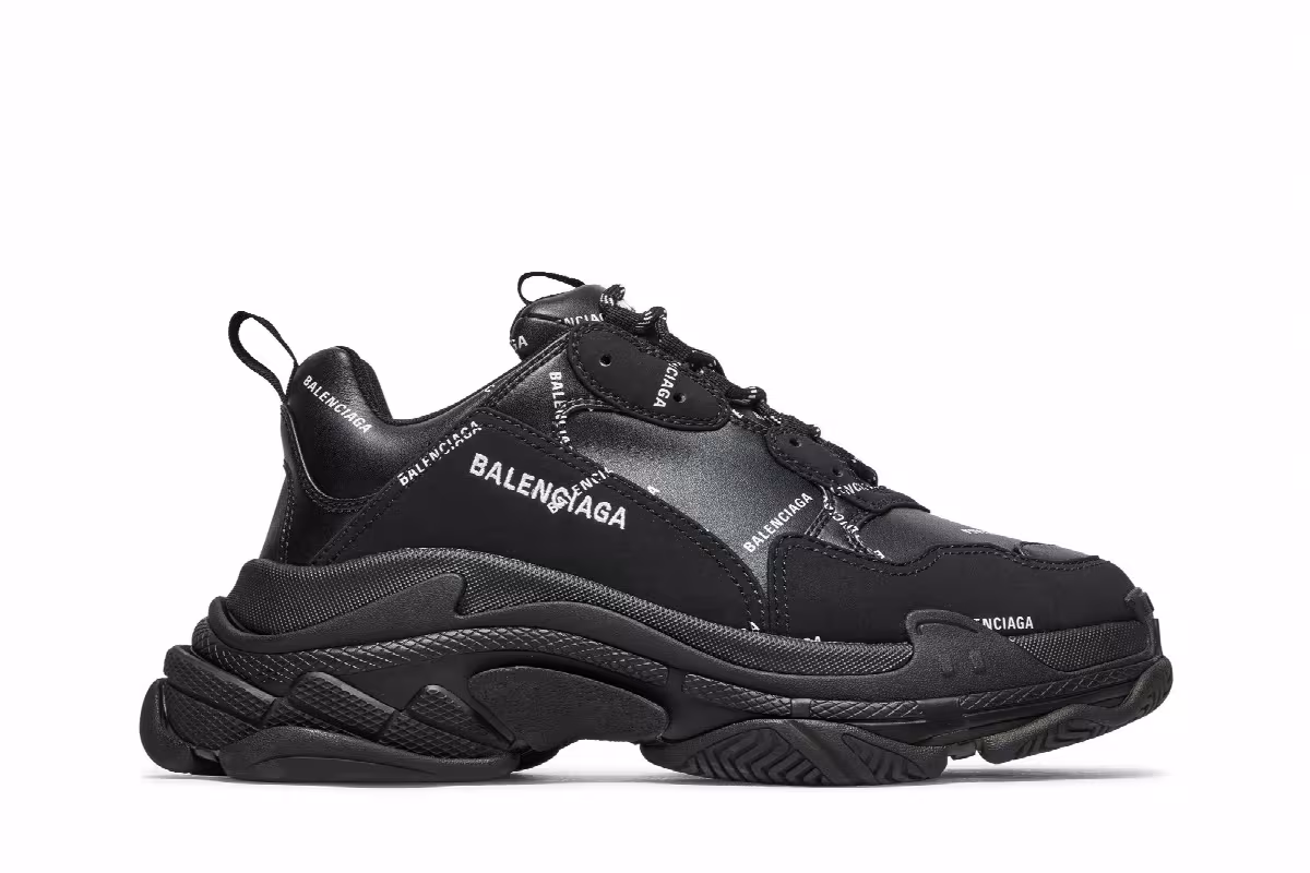 Balenciaga Triple S Sneaker Allover Logo - Black, view 2