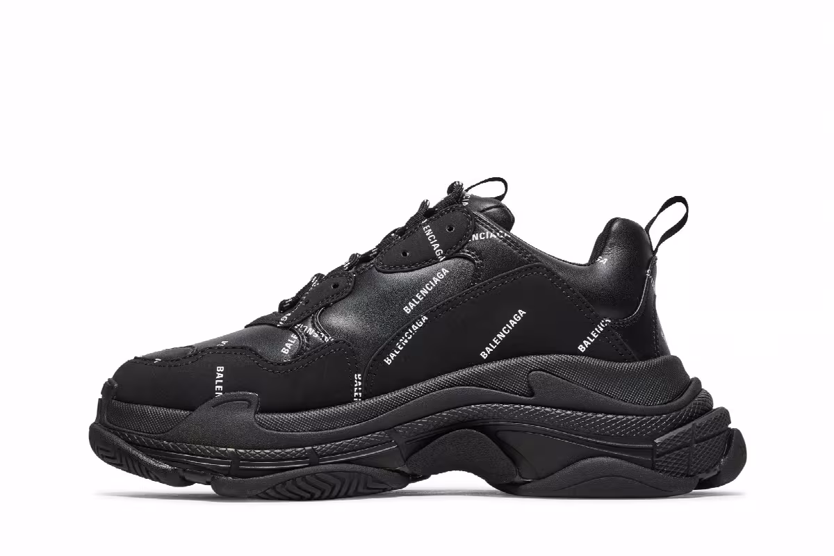 Balenciaga Triple S Sneaker Allover Logo - Black, view 4