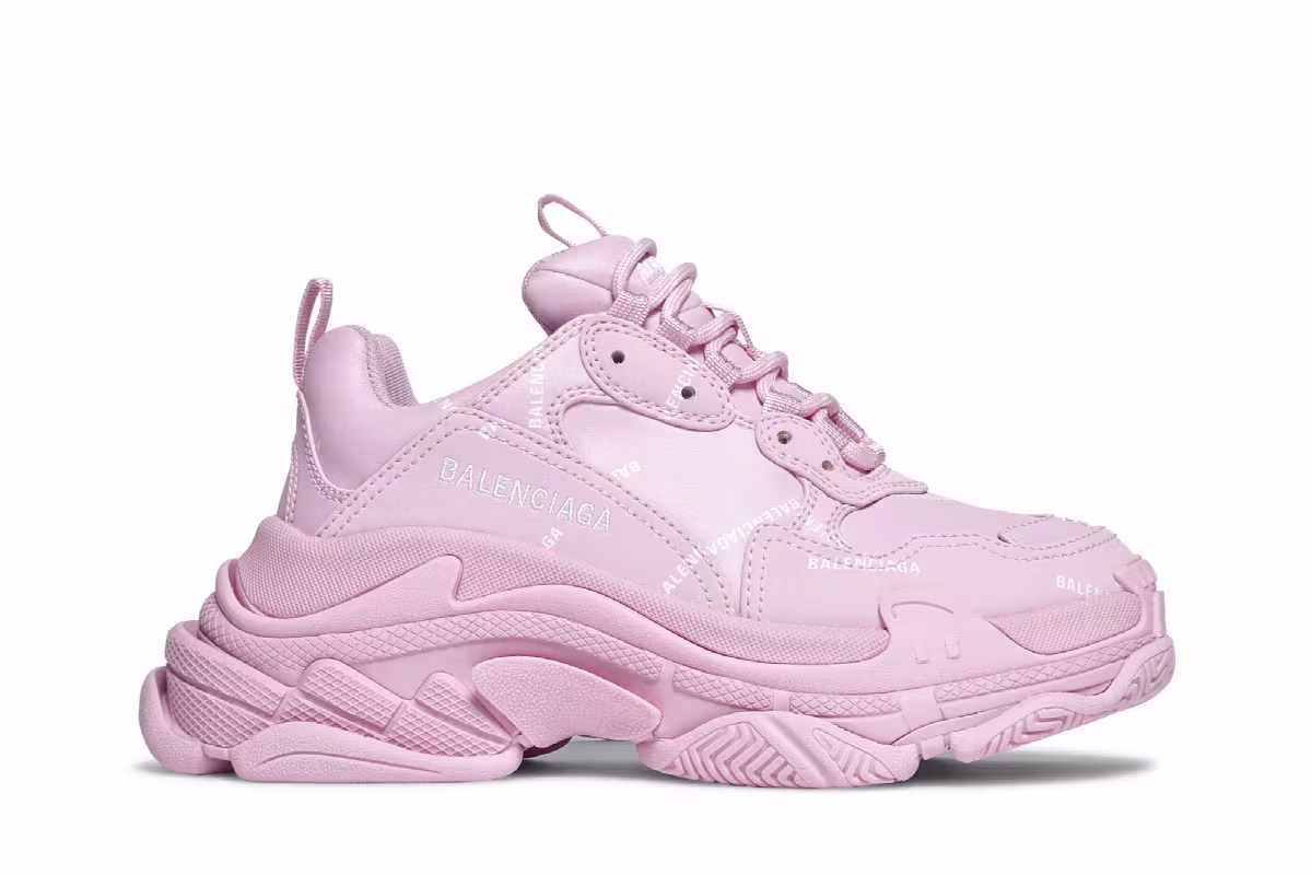Balenciaga Women's Triple S Sneaker Allover Logo - Pink, view 2