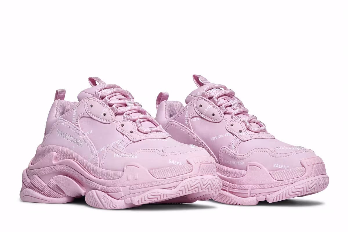 Balenciaga Women's Triple S Sneaker Allover Logo - Pink, view 9