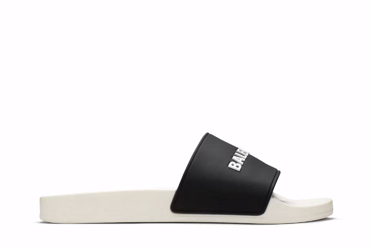 Balenciaga Pool Slides White Black, view 2