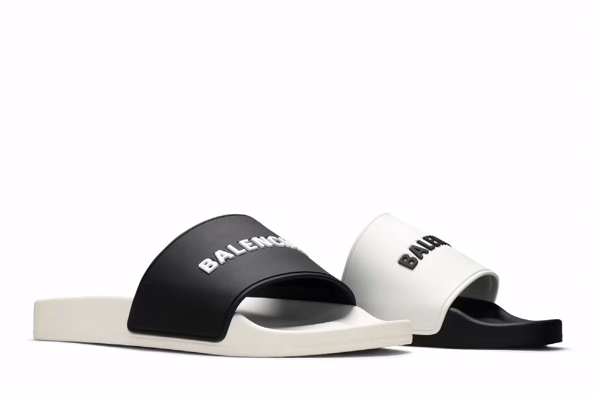 Balenciaga Pool Slides White Black, view 9