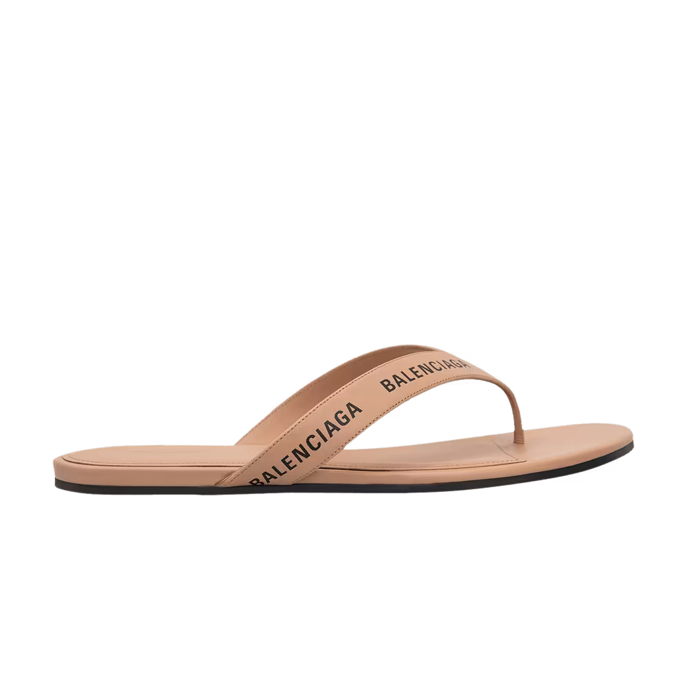 Balenciaga Women's Flip Flop Slides Allover Logo - Beige