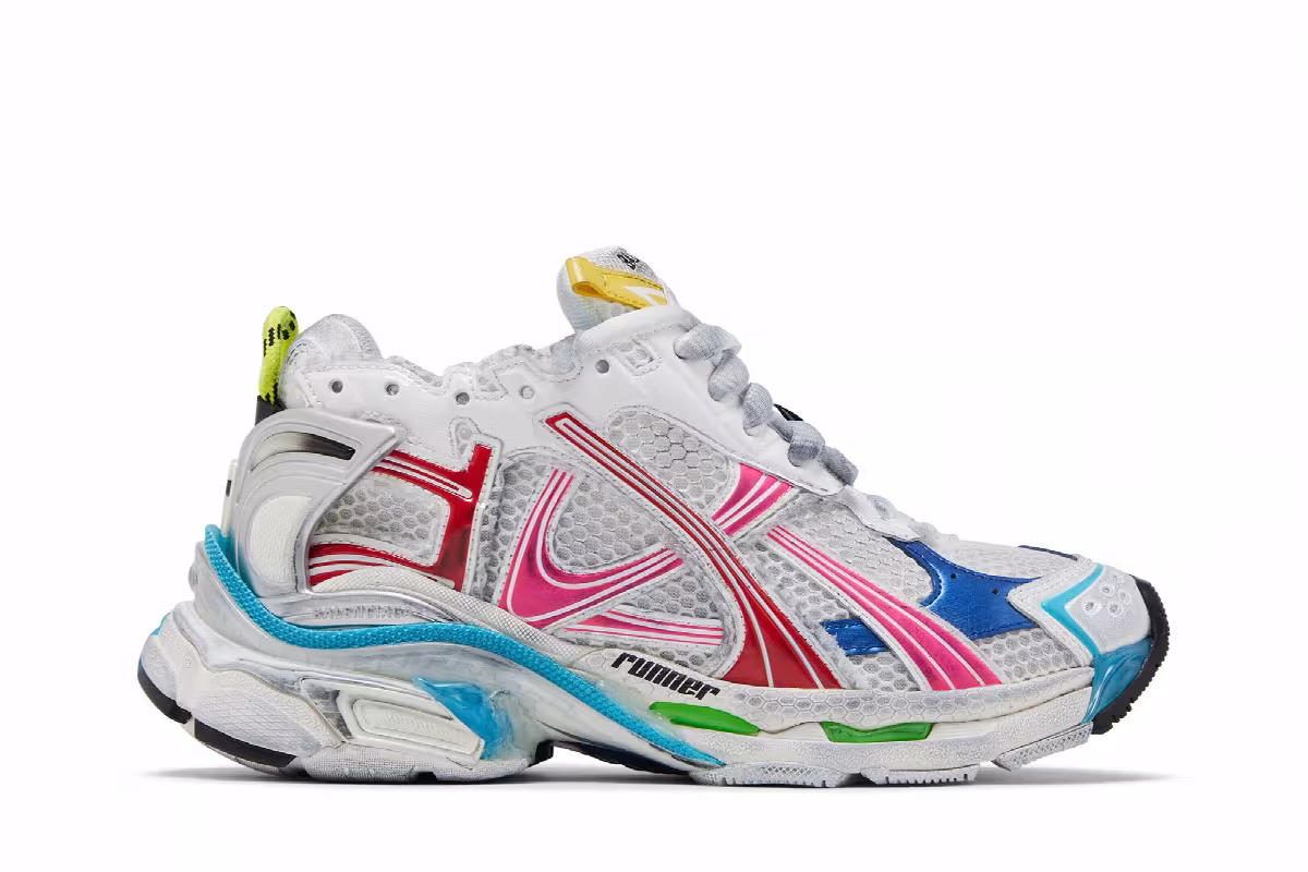 Balenciaga Women's Runner Sneaker Worn-Out - White Multi-Color, view 2