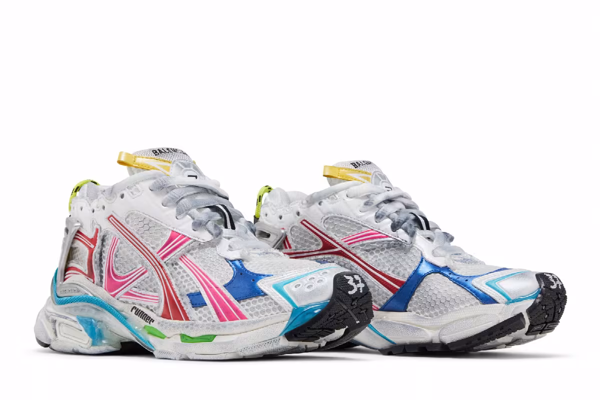 Balenciaga Women's Runner Sneaker Worn-Out - White Multi-Color, view 9