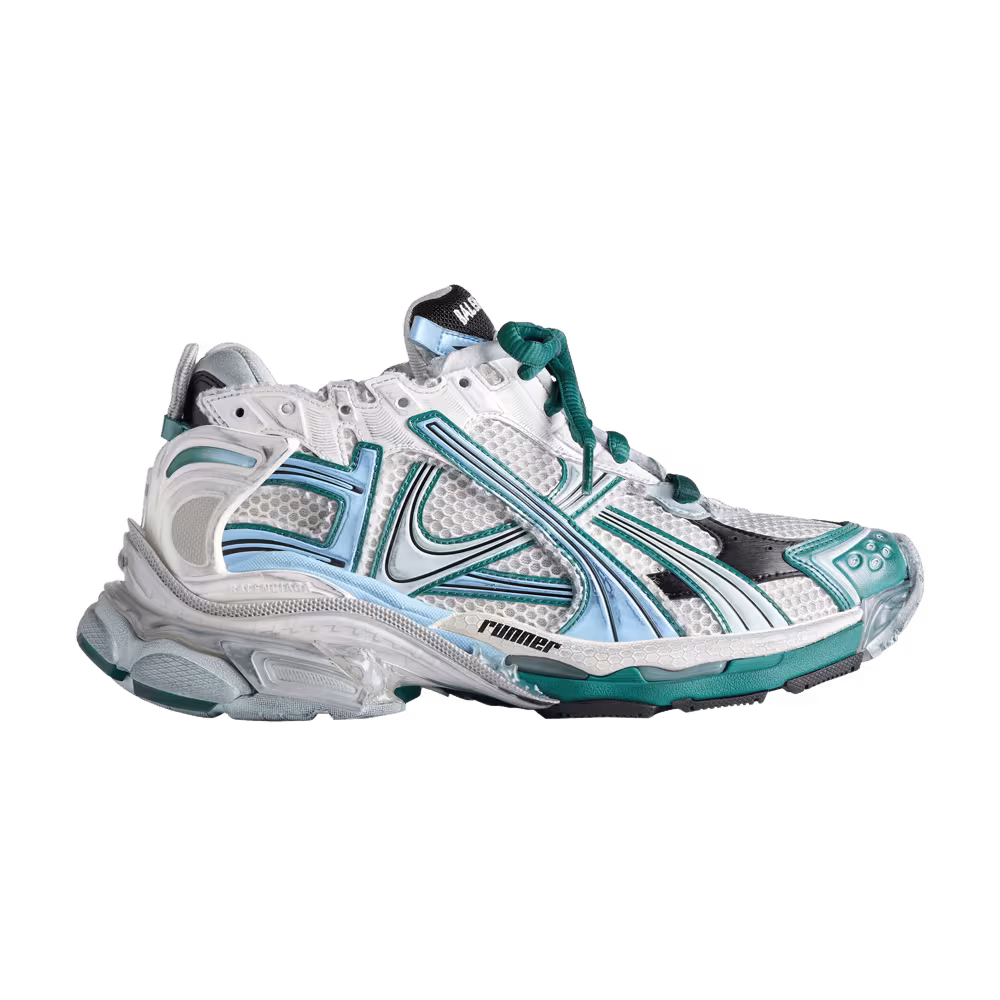Balenciaga Women's Runner Sneaker Worn-Out - White Green Blue