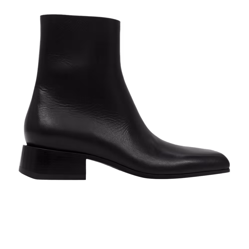 Balenciaga Square Toe Leather Ankle Boot Black