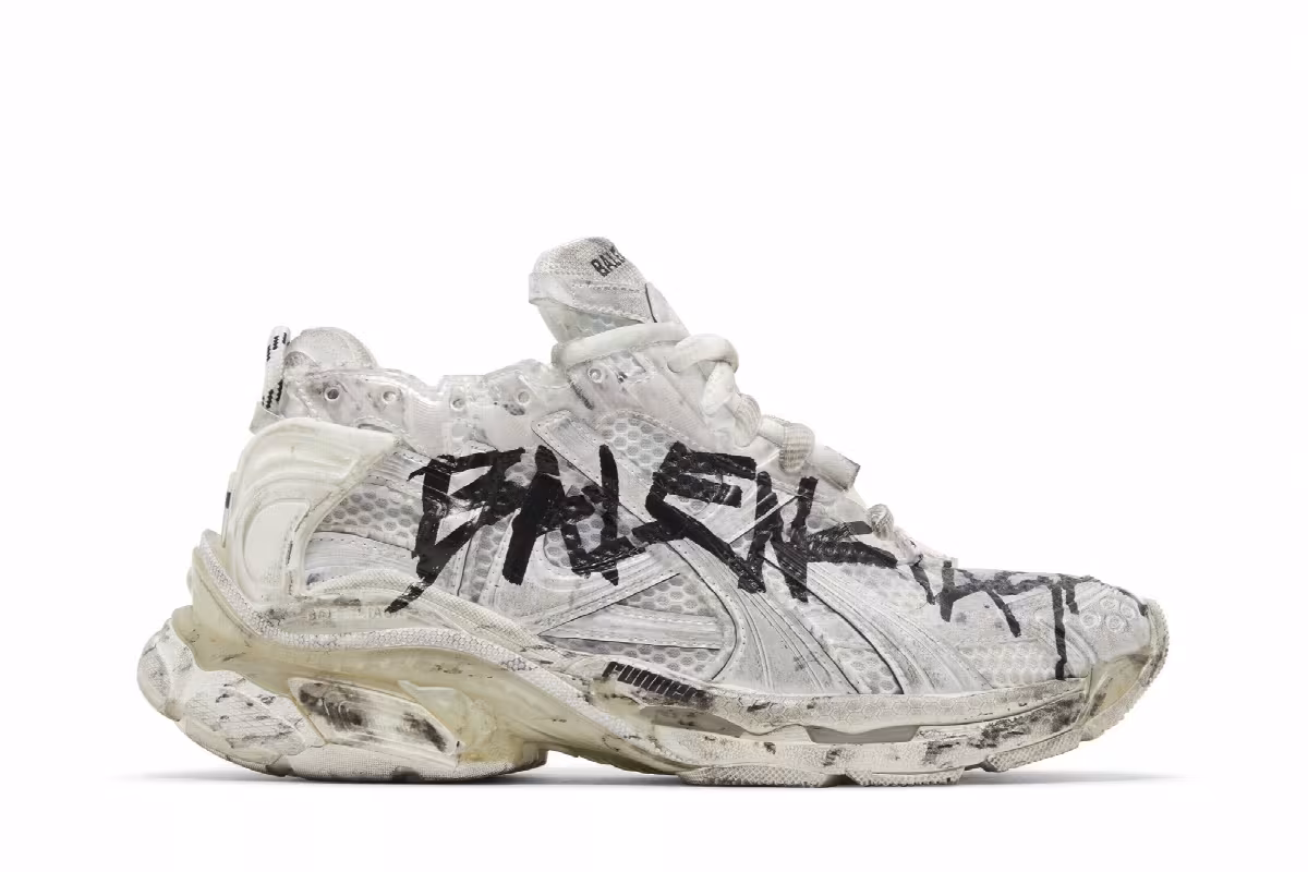 Balenciaga Women's Runner Sneaker Graffiti - White Black, view 2