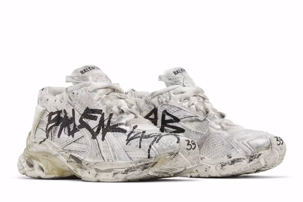 Balenciaga Women's Runner Sneaker Graffiti - White Black, view 9