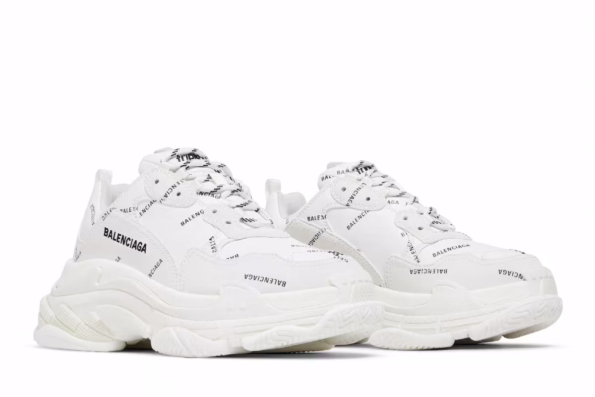 Balenciaga Women's Triple S Sneaker All Over Logo - White, view 9