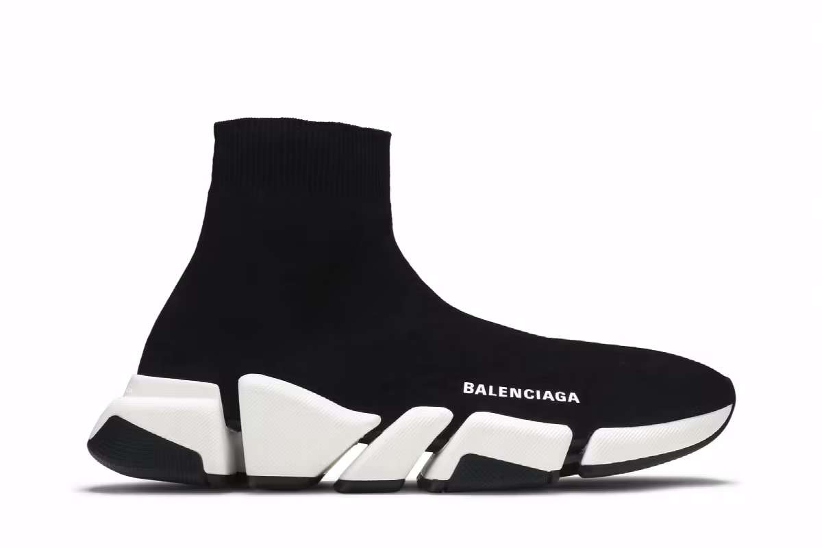 Balenciaga Speed 2 Trainer Knit Black White, view 2