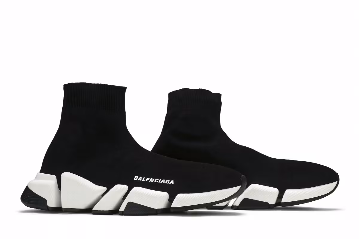 Balenciaga Speed 2 Trainer Knit Black White, view 9