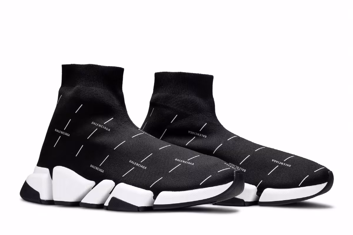 Balenciaga Speed 2.0 Sneaker Black Logo Licence Printed, view 9