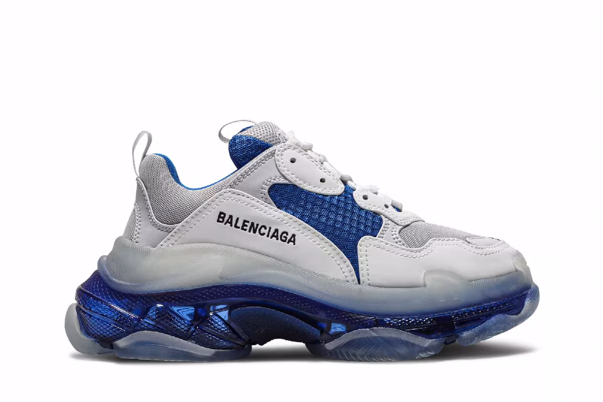 Balenciaga Women's Triple S Clear Sole - White Blue, view 2