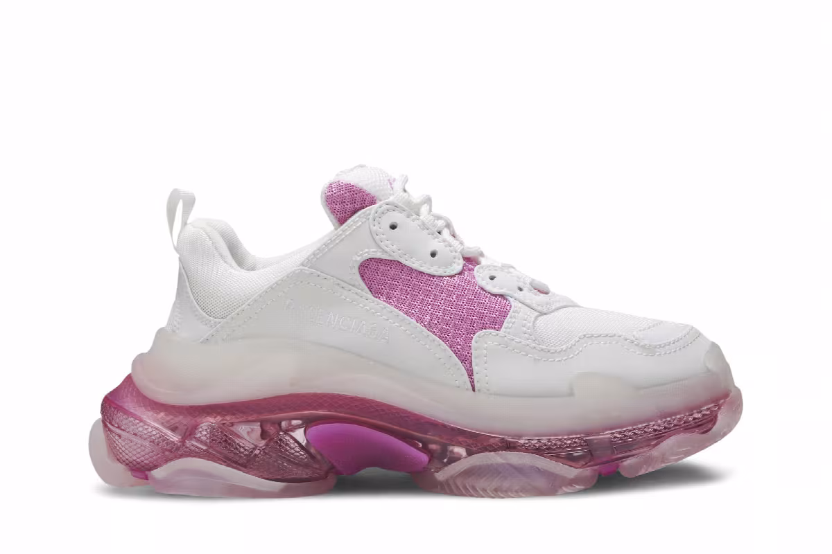 Balenciaga Women's Triple S Clear Sole Trainer White Pink, view 2