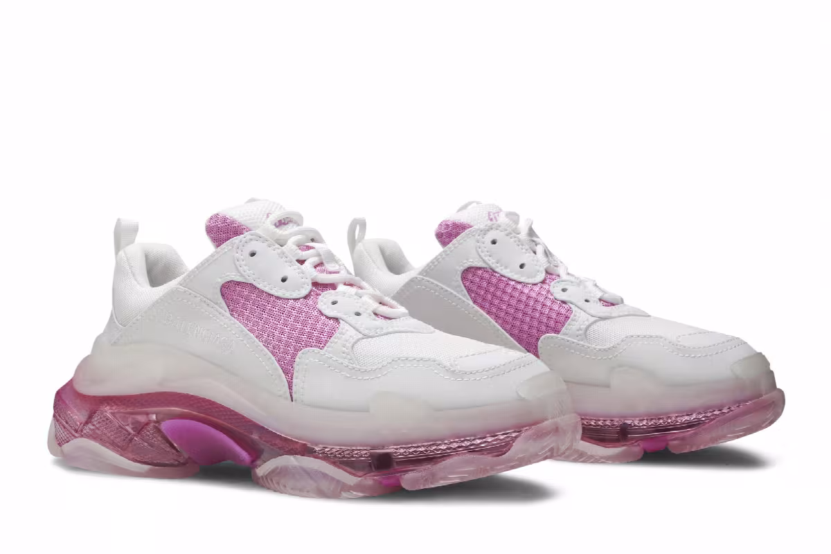 Balenciaga Women's Triple S Clear Sole Trainer White Pink, view 9