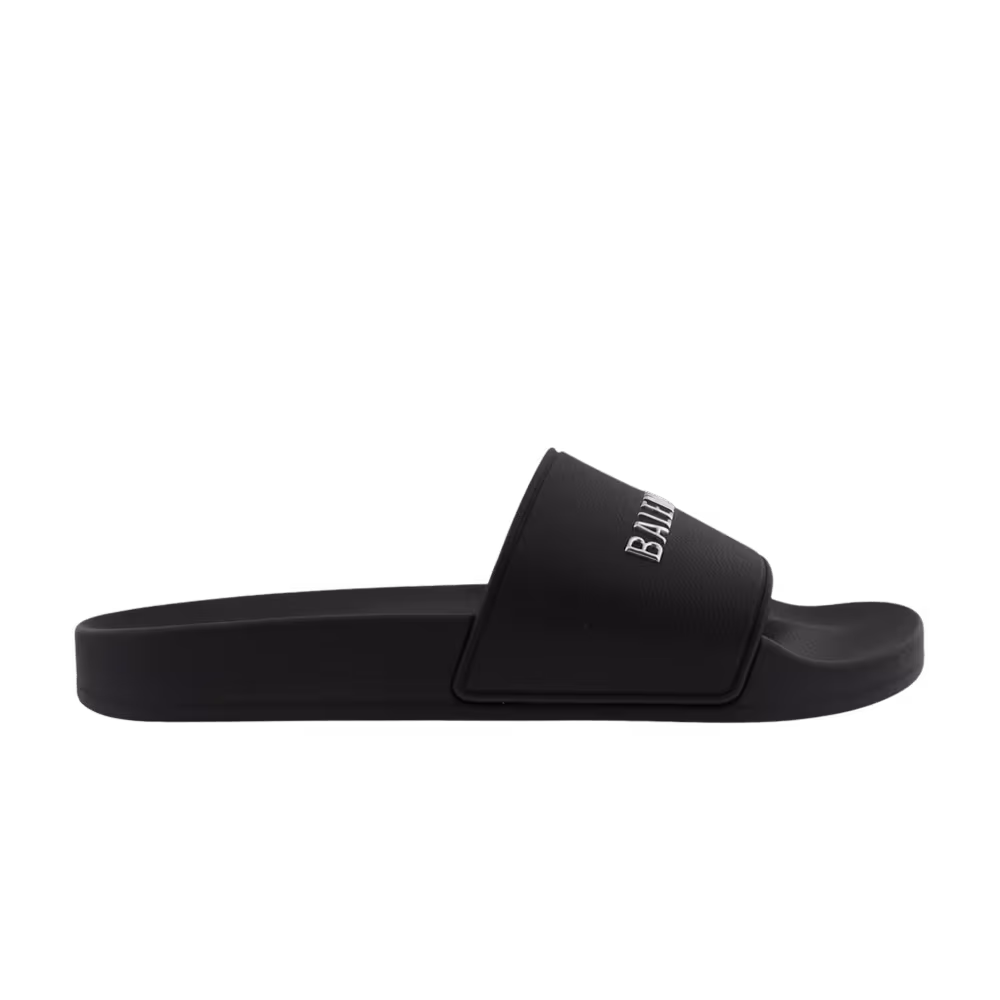 Balenciaga Women's Pool Slides Black Silver Chrome