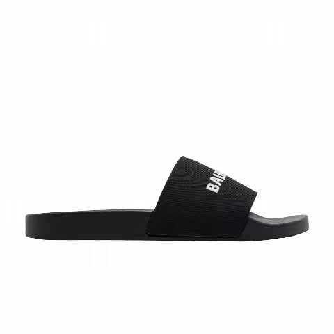 Balenciaga Logo Embroidered Pool Slides 'Black White'