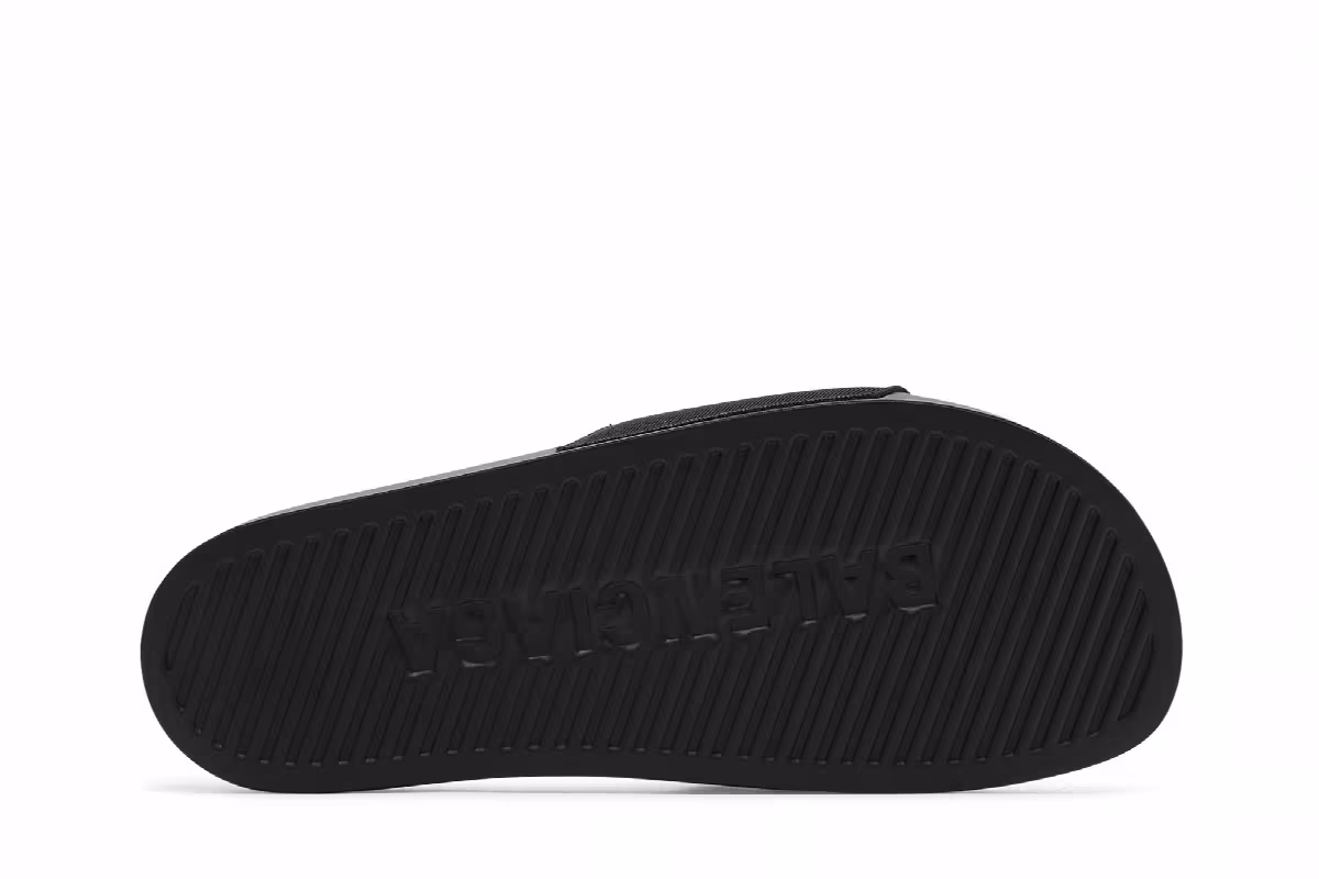 Balenciaga Logo Embroidered Pool Slides Black White, view 5
