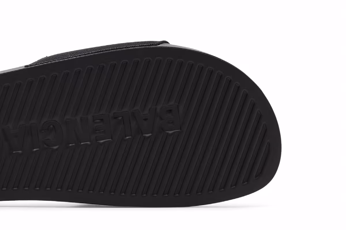 Balenciaga Logo Embroidered Pool Slides Black White, view 6