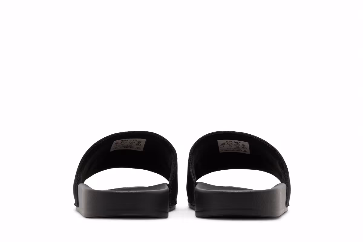 Balenciaga Logo Embroidered Pool Slides Black White, view 7