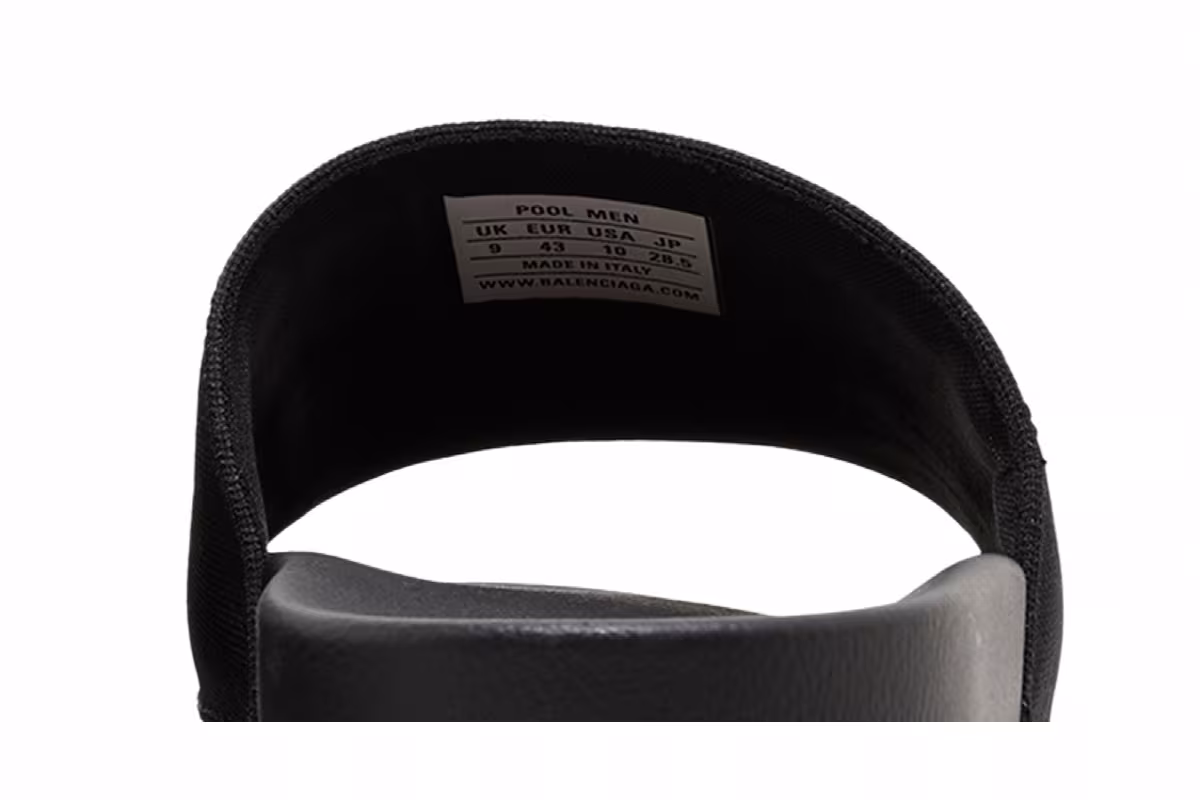 Balenciaga Logo Embroidered Pool Slides Black White, view 8