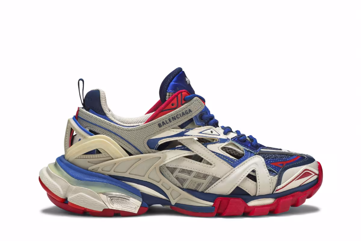Balenciaga Women's Track.2 Trainer Beige Blue Red, view 2