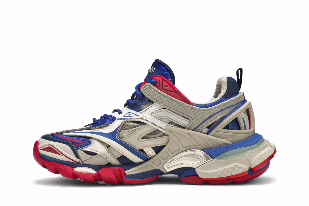 Balenciaga Women's Track.2 Trainer Beige Blue Red, view 4