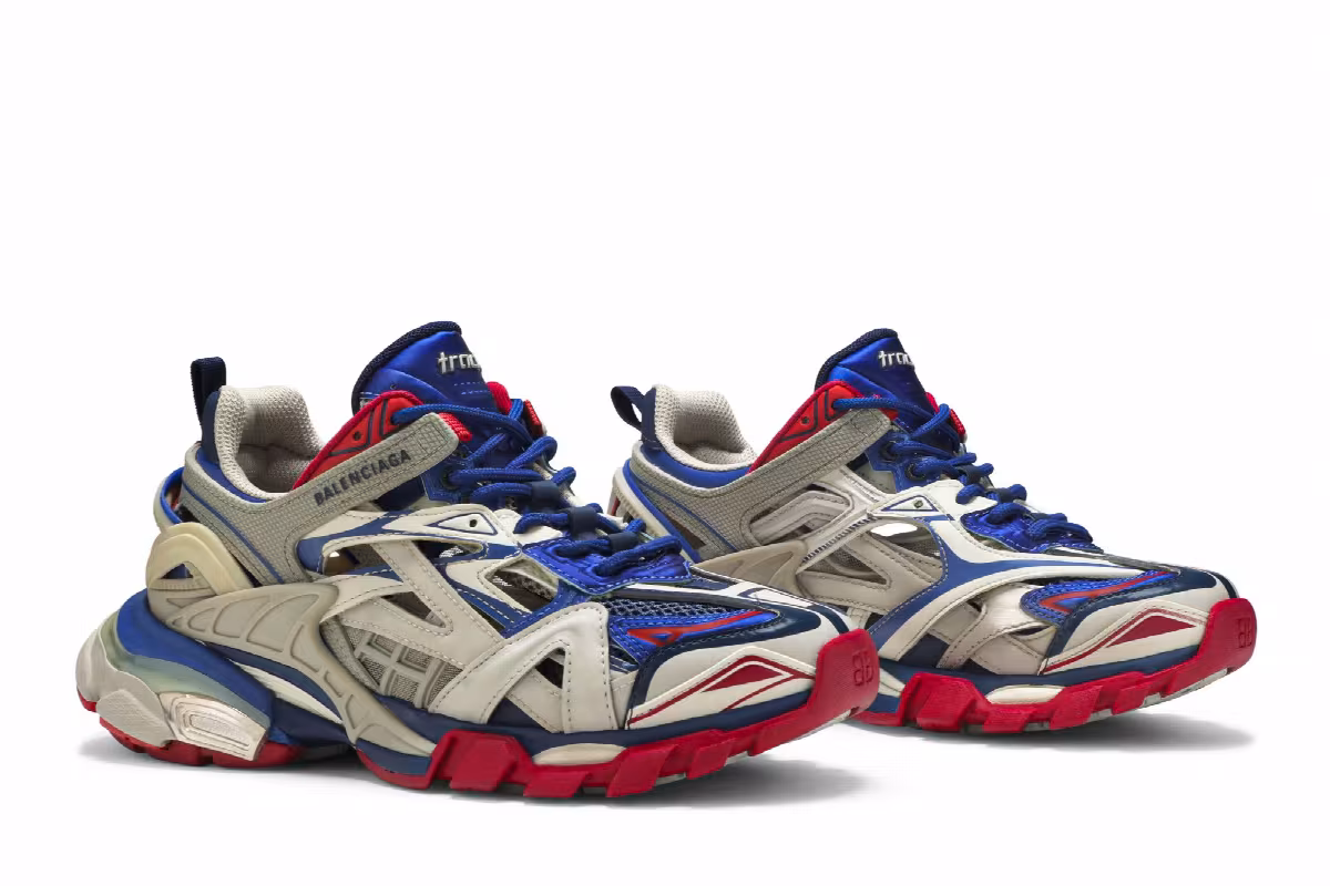 Balenciaga Women's Track.2 Trainer Beige Blue Red, view 9