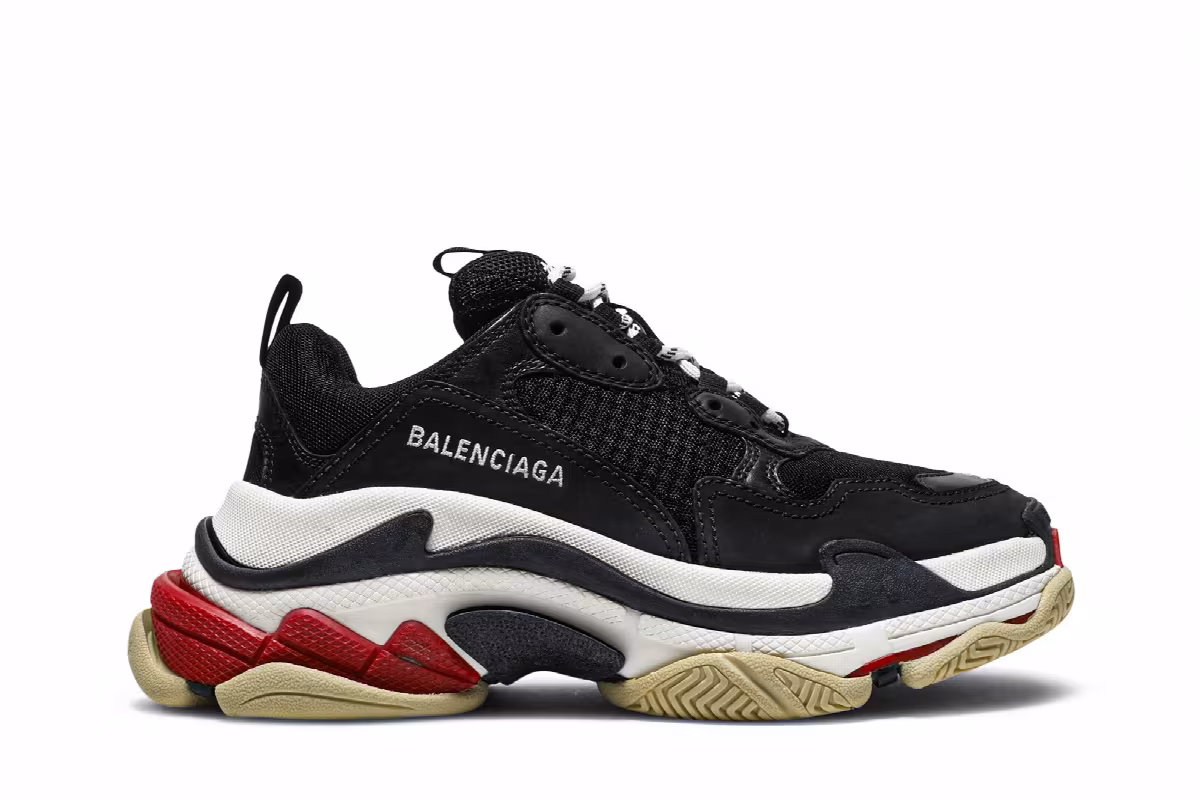 Balenciaga Women's Triple S Sneaker Black Red, view 2