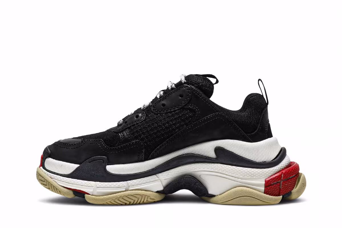 Balenciaga Women's Triple S Sneaker Black Red, view 4