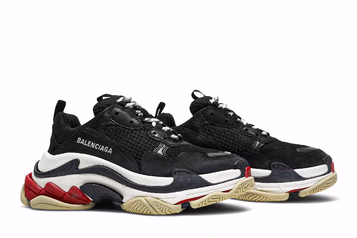 Balenciaga Women's Triple S Sneaker Black Red, view 9
