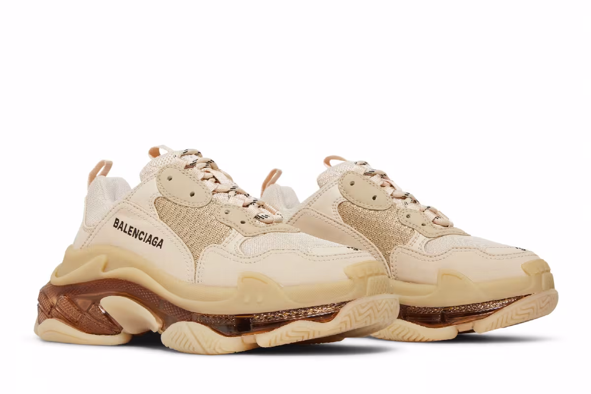 Balenciaga Women's Triple S Sneaker Clear Sole - Nude, view 9