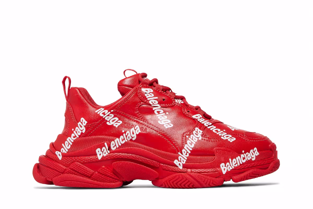 Balenciaga Triple S Sneaker Allover Logo - Tomato Red, view 2
