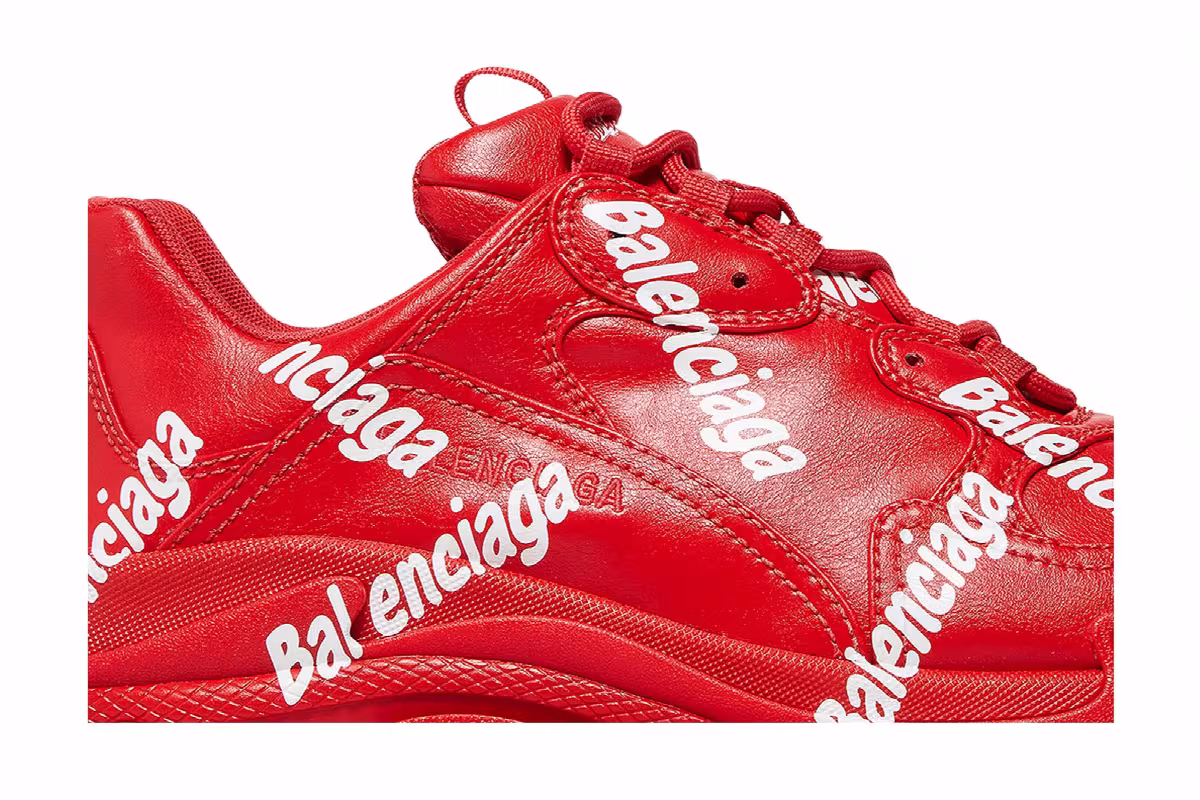 Balenciaga Triple S Sneaker Allover Logo - Tomato Red, view 3