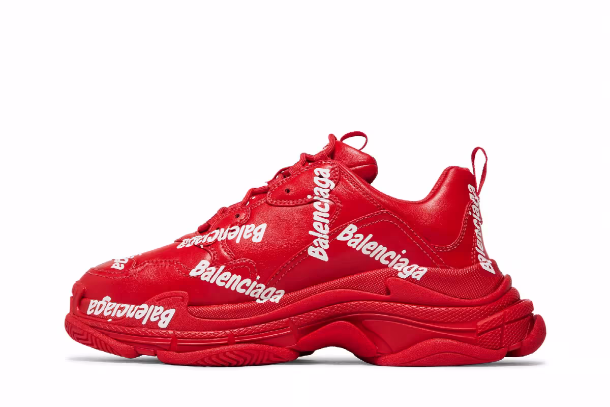 Balenciaga Triple S Sneaker Allover Logo - Tomato Red, view 4