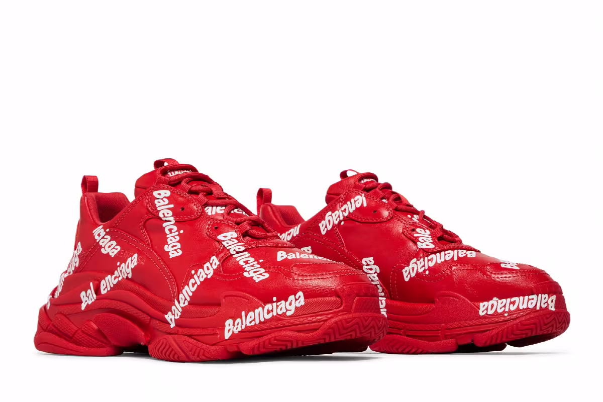 Balenciaga Triple S Sneaker Allover Logo - Tomato Red, view 9