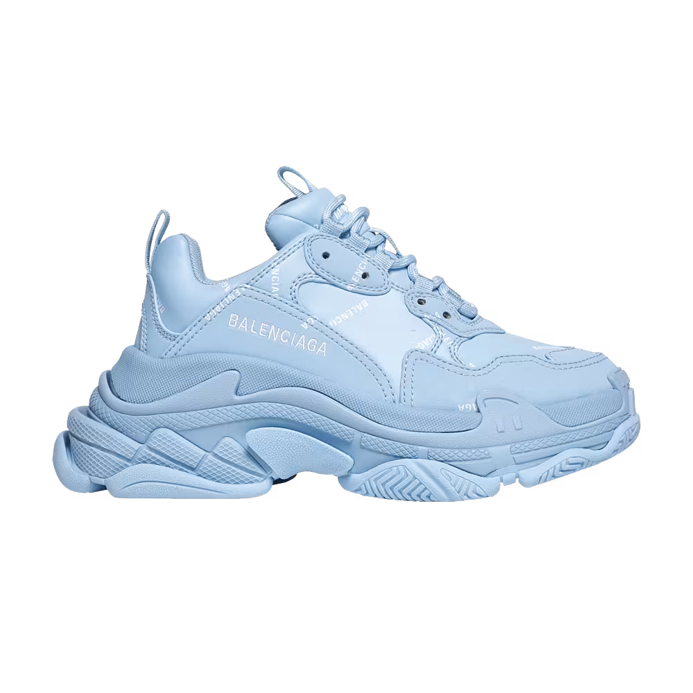 Balenciaga Women's Triple S Sneaker Allover Logo - Light Blue