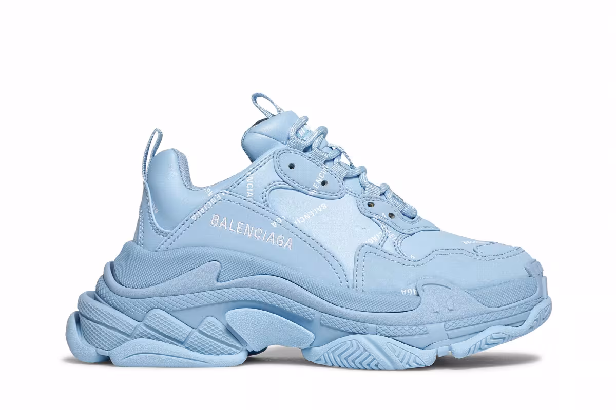 Balenciaga Women's Triple S Sneaker Allover Logo - Light Blue, view 2