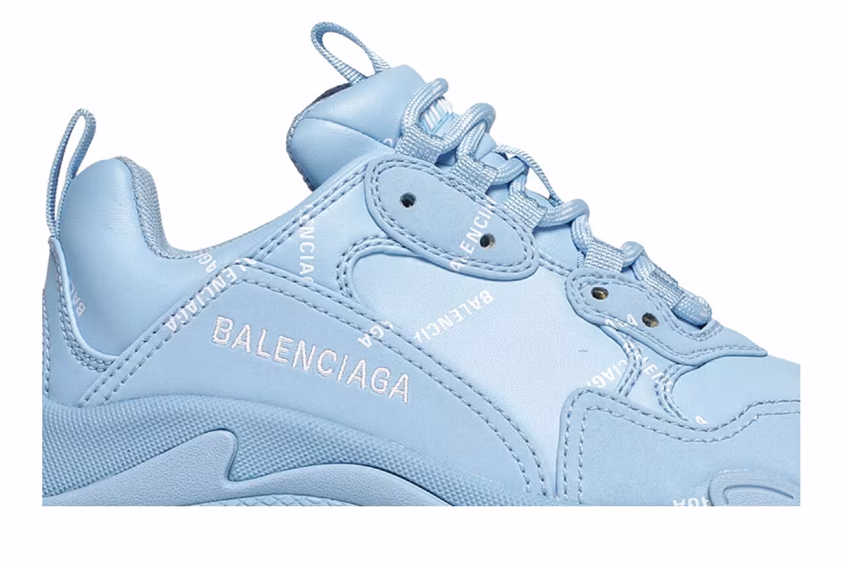 Balenciaga Women's Triple S Sneaker Allover Logo - Light Blue, view 3
