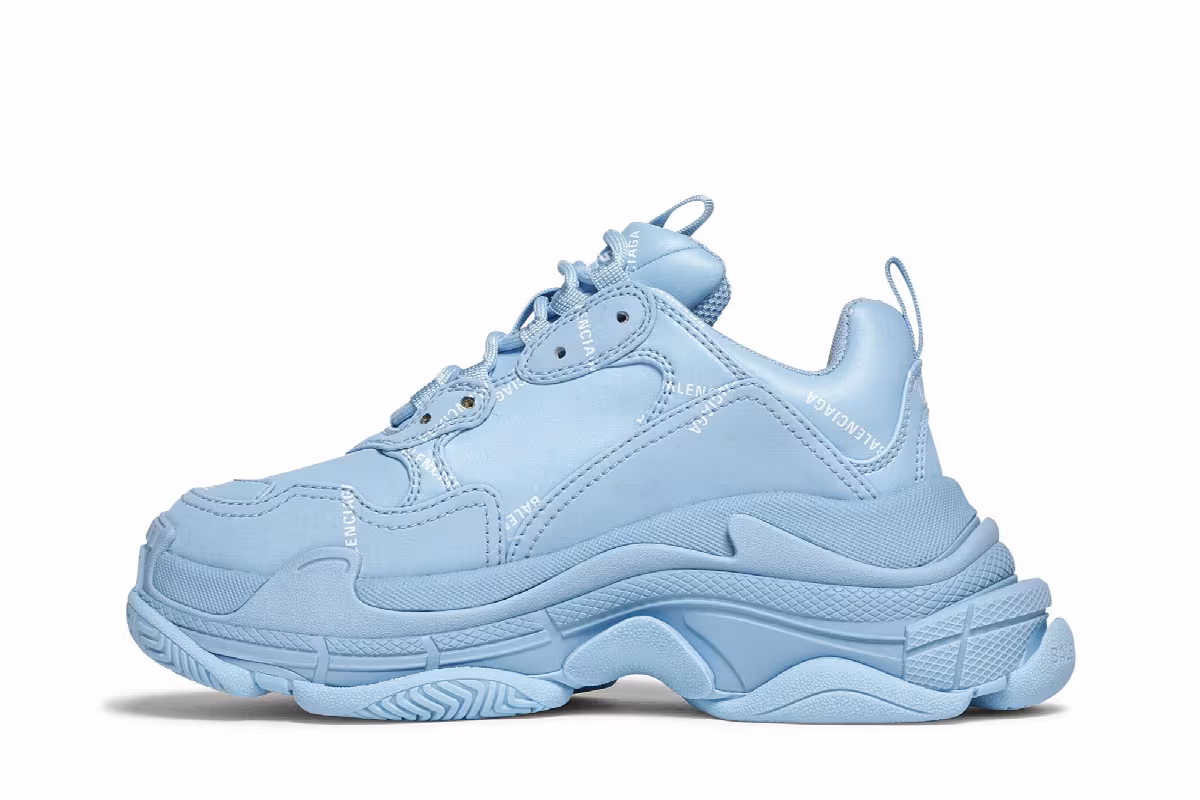 Balenciaga Women's Triple S Sneaker Allover Logo - Light Blue, view 4